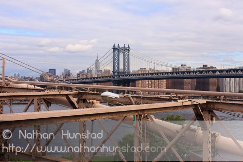 The Manhattan Bridge and the Empire State Building from the Broo
